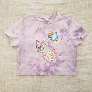 Y2k lavender kitten cropped baby tee